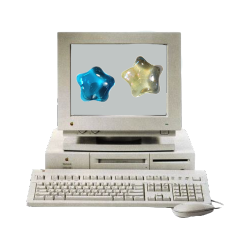 an old 90s computer with an image inside